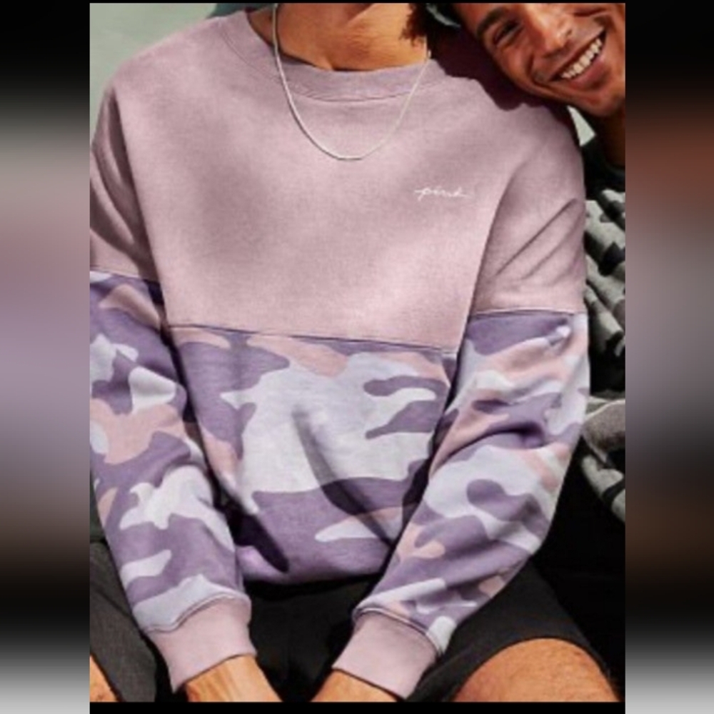 New PINK Victoria’s Secret Pink Embroidered Purple Camo Long Sleeve Sweatshirt L